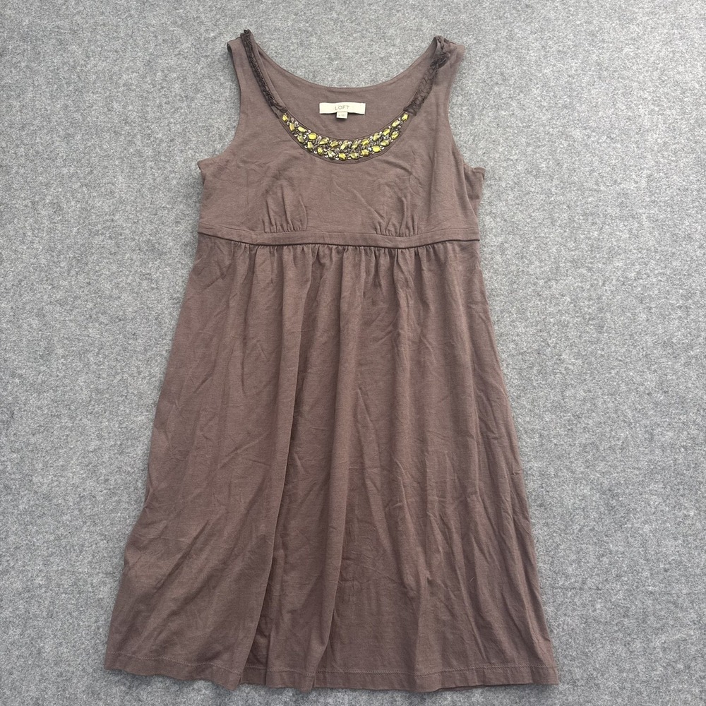 Loft Women's Soft Brown Midi Sleeveless Jewel Neck Dress Size Medium